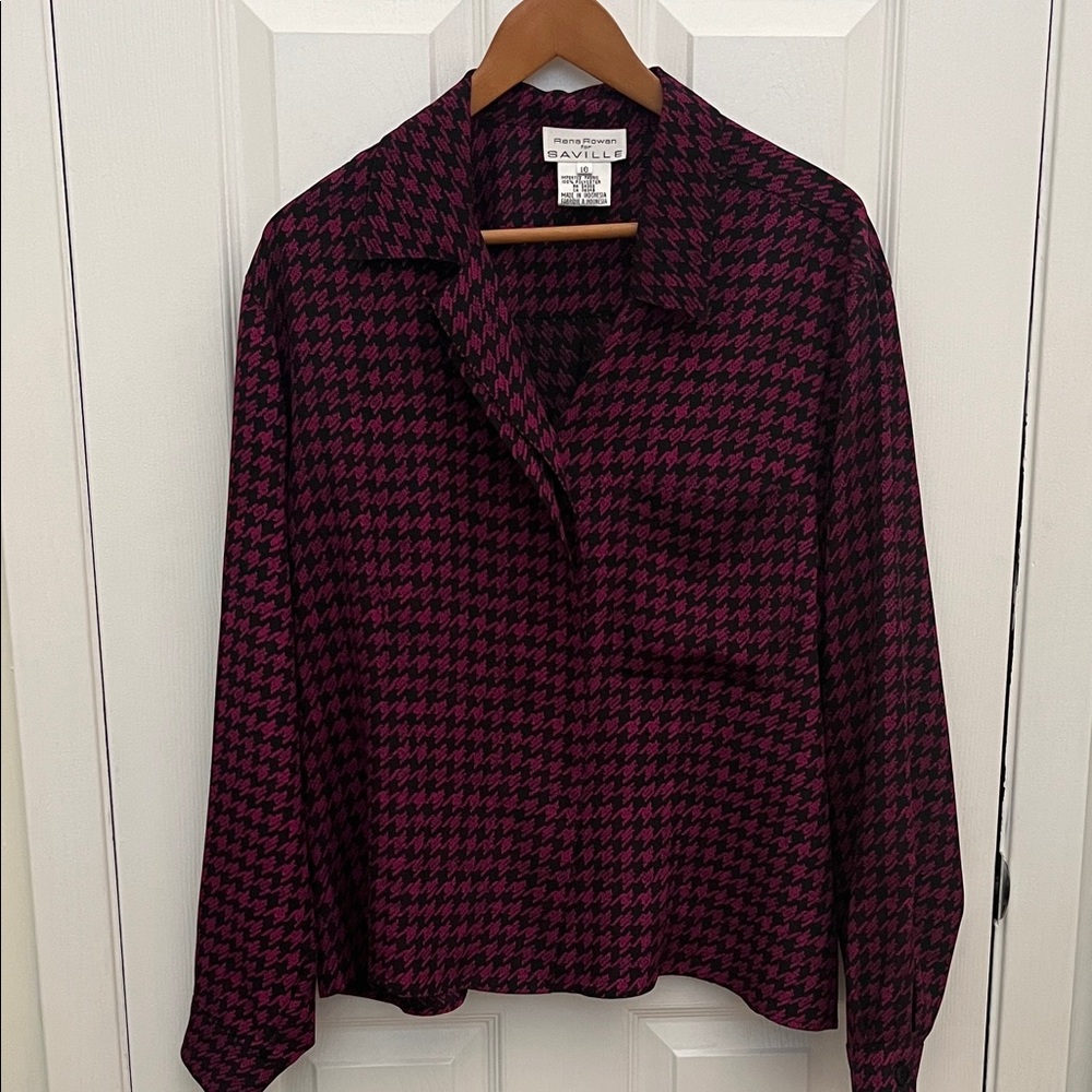 Black and Magenta Houndstooth Blouse Size 16 - Picture 2 of 7